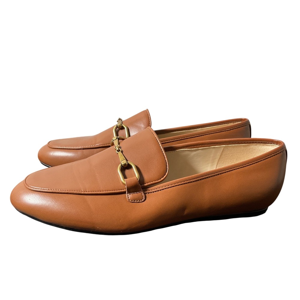 Nine West Brayc13 Tan Cognac Gold Bit Loafers Womens 7.5 M WNBRAYC13